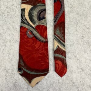 Vintage 90s Randa Accessories Geometric Necktie Terracotta Red Swirl Polyester